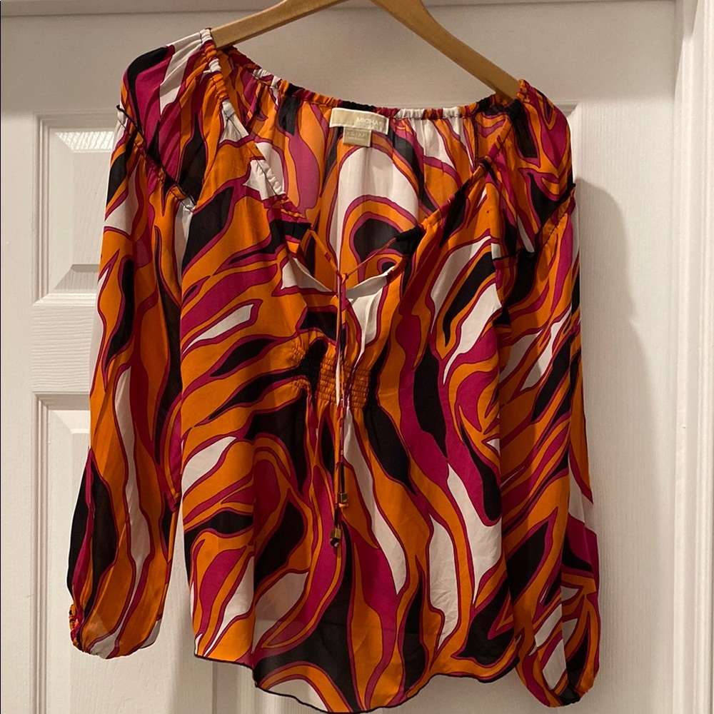 Michael Kors Orange Red Relaxed Tie Front Blouse